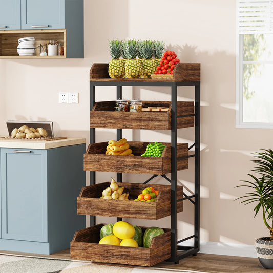 5-Tier Pull-Out Basket Stand, Utility Shelf Organizer