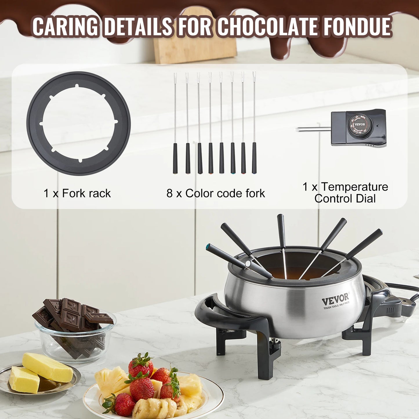 Electric 3 Quart Stainless Steel Fondue Pot Set