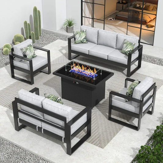 Luxurious 5 piece Sofa Set with Fire Pit Table