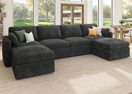 Country Charm Grey Chic Sectional Couch, Hidden Storage