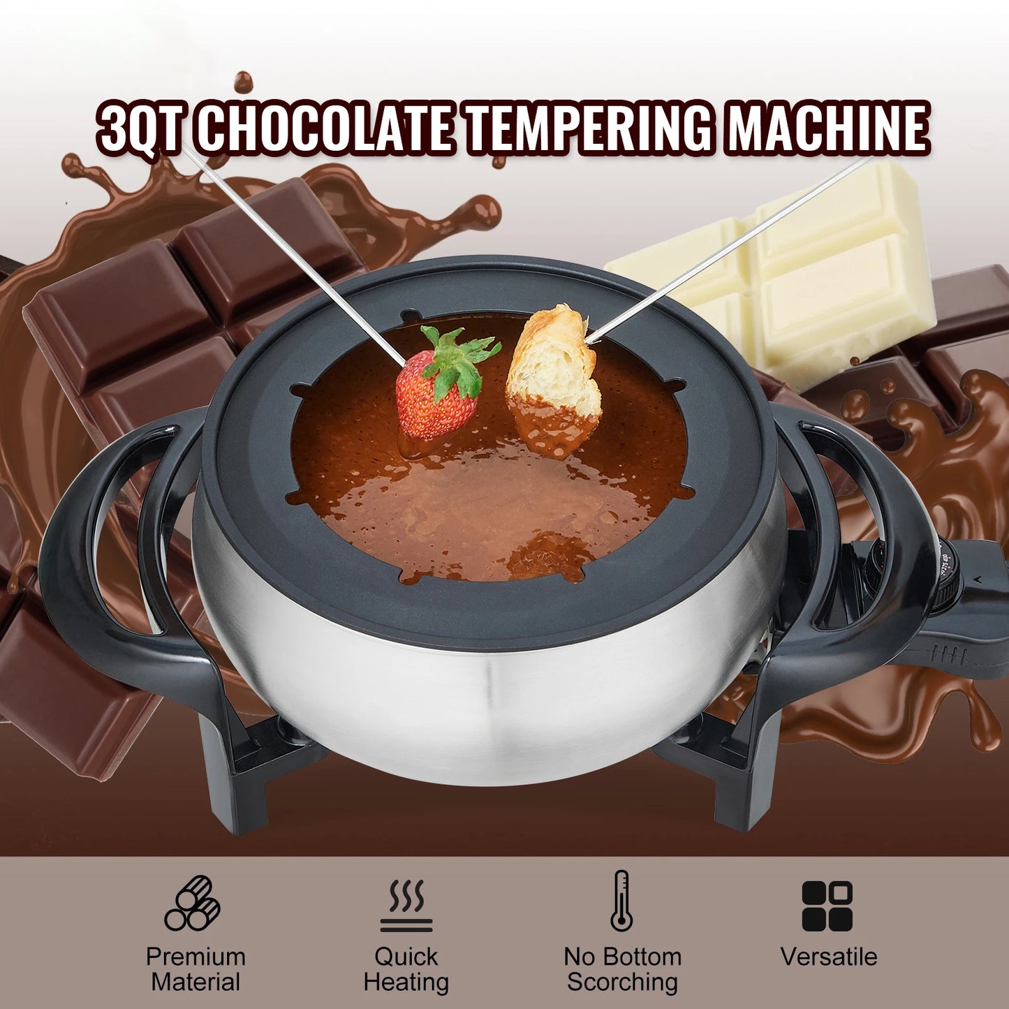 Electric 3 Quart Stainless Steel Fondue Pot Set