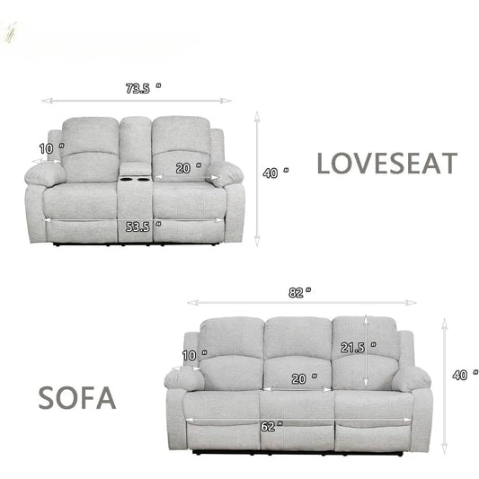 Premium Leather Recliner Sofa Set, Grey