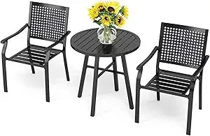 Pure Charm Metal Outdoor Black Patio Bistro Set, 3 Pieces