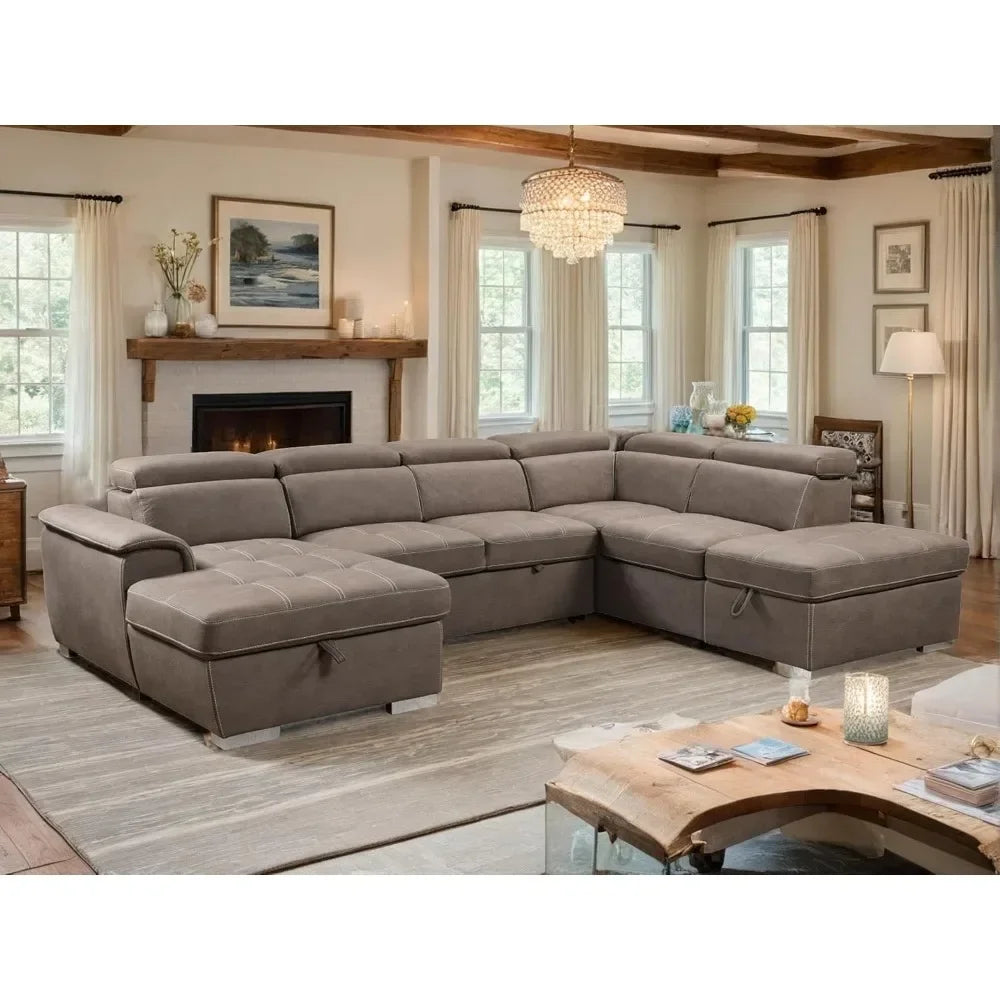 Ultimate Chic 7 Seat Sectional Sofa, Bed Conversion with  Storage