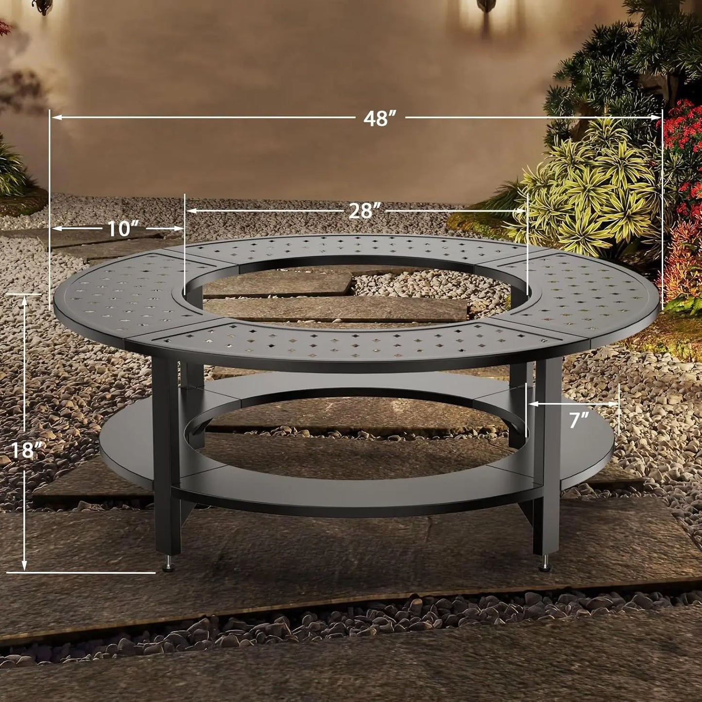 Deluxe Fire Pit Surround Tabletop with Firewood Storage Shelf