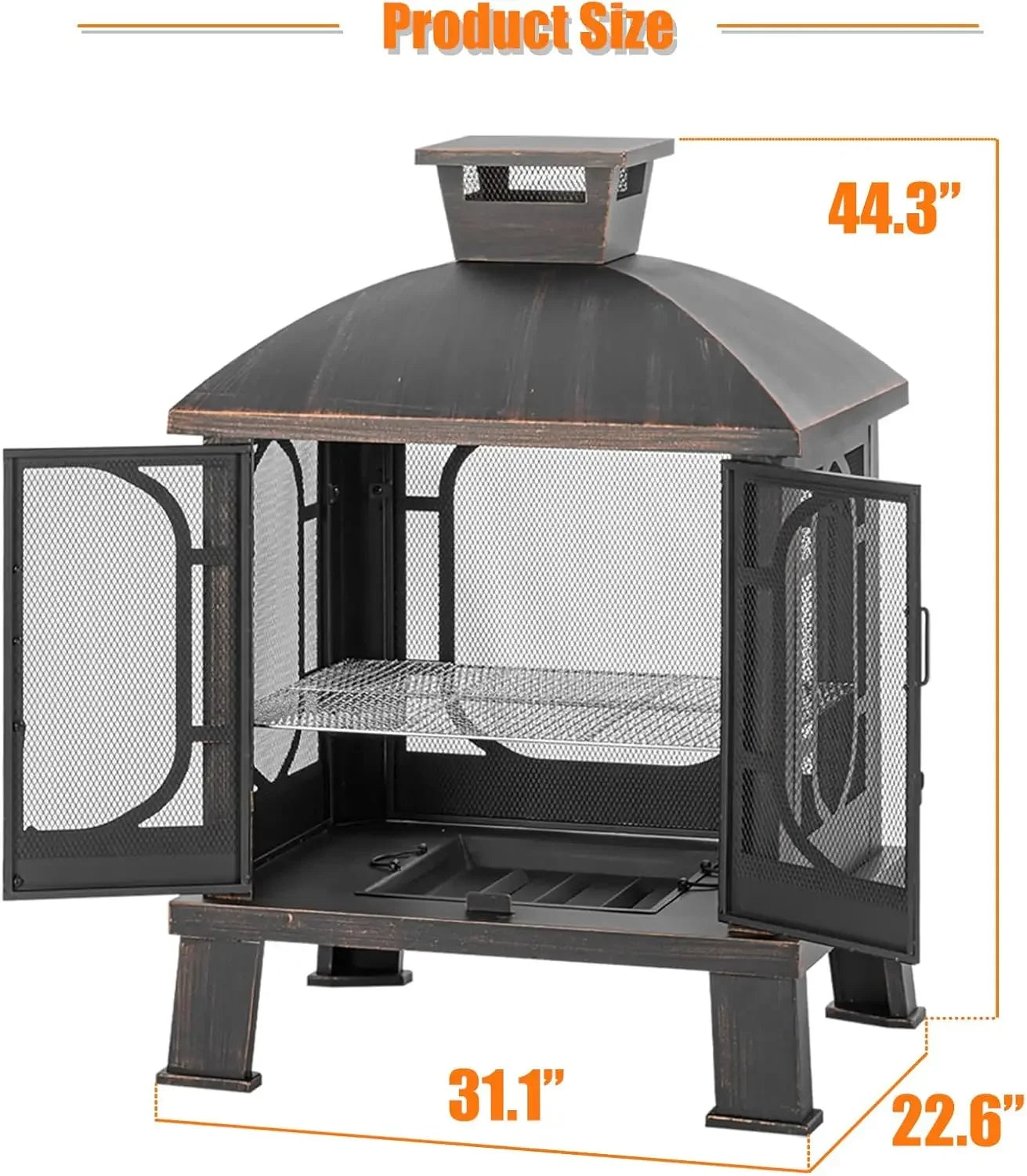 Vintage Charm Chiminea Fire Pit with Grill and Pocker