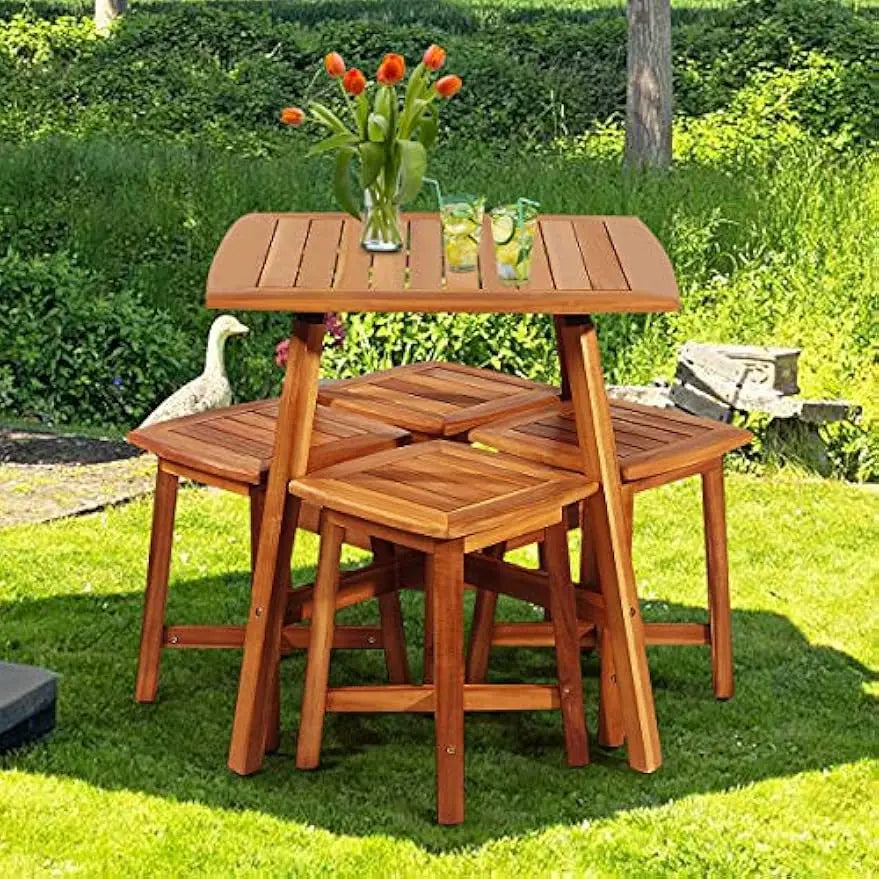Charming 5 Pieces Aracia Wooden Patio Dining Set