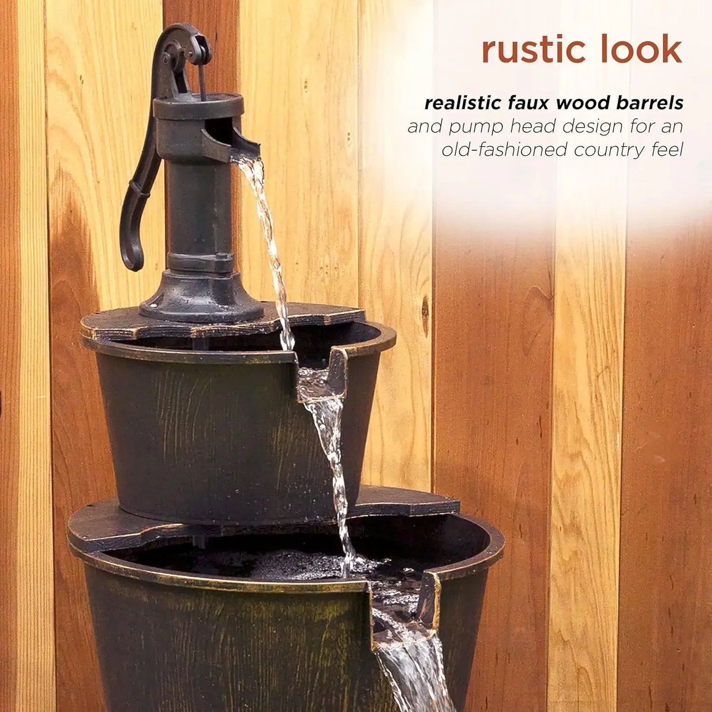 Timeless Rustic Tiered Pump and Barrel Water Fountain