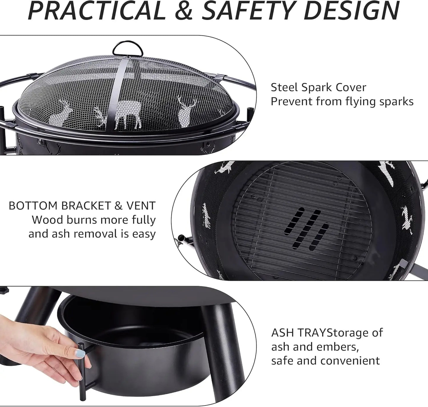 Hunters Fire Pit with Cooking Grate, Lid, Poker and Round Waterproof Cover
