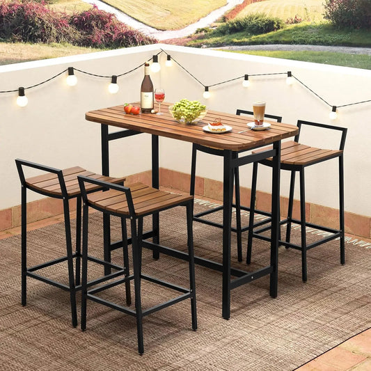 Quaint Chic 5 Piece Acacia Wooden Bar Table Set