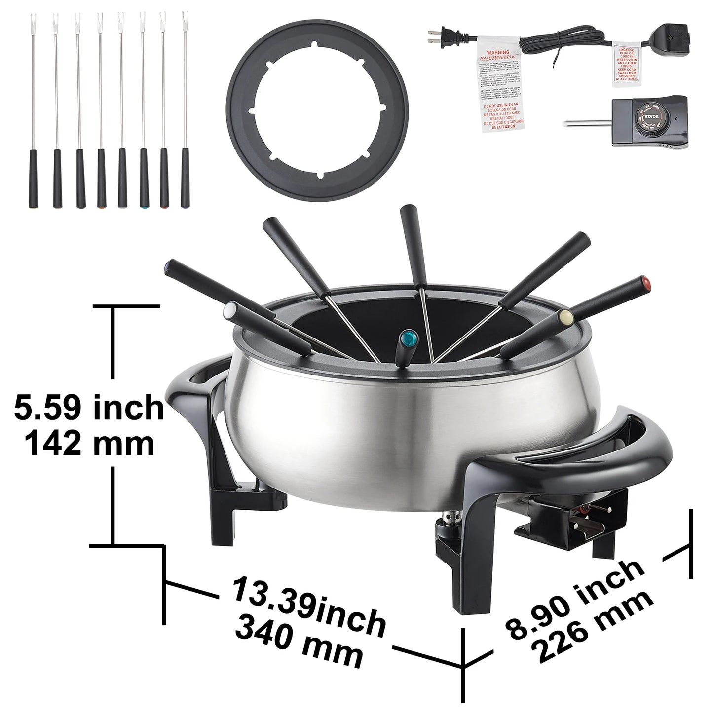 Electric 3 Quart Stainless Steel Fondue Pot Set