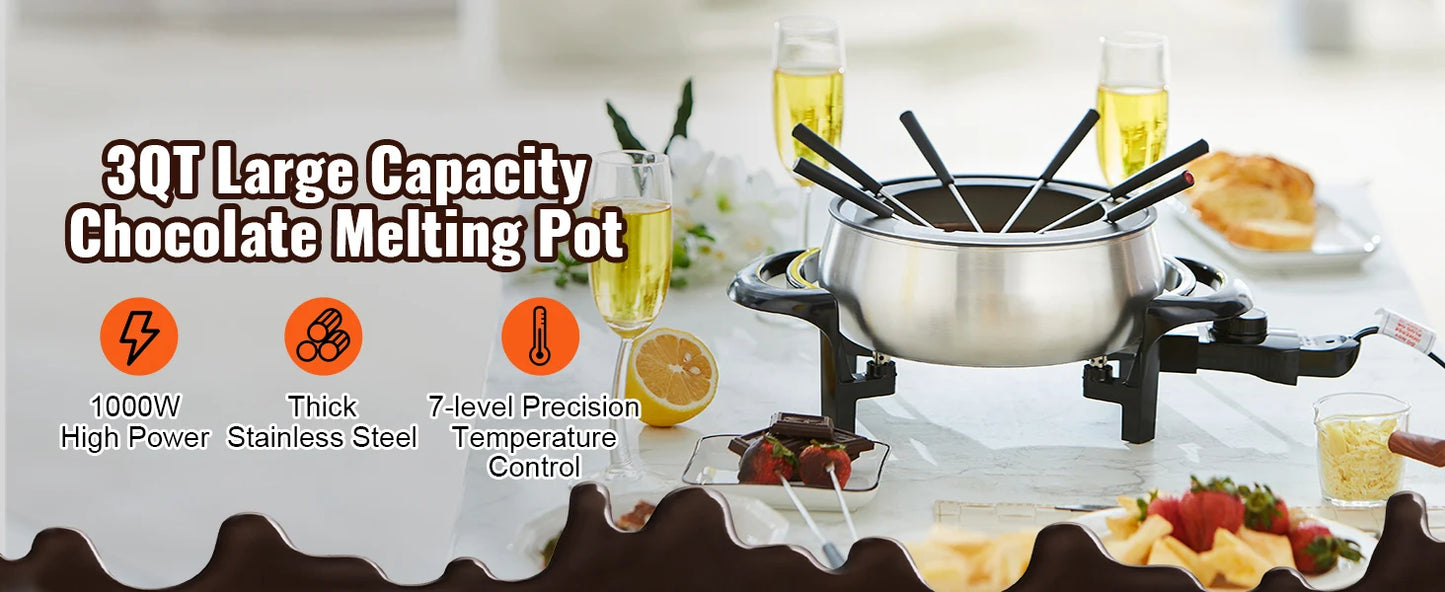 Electric 3 Quart Stainless Steel Fondue Pot Set