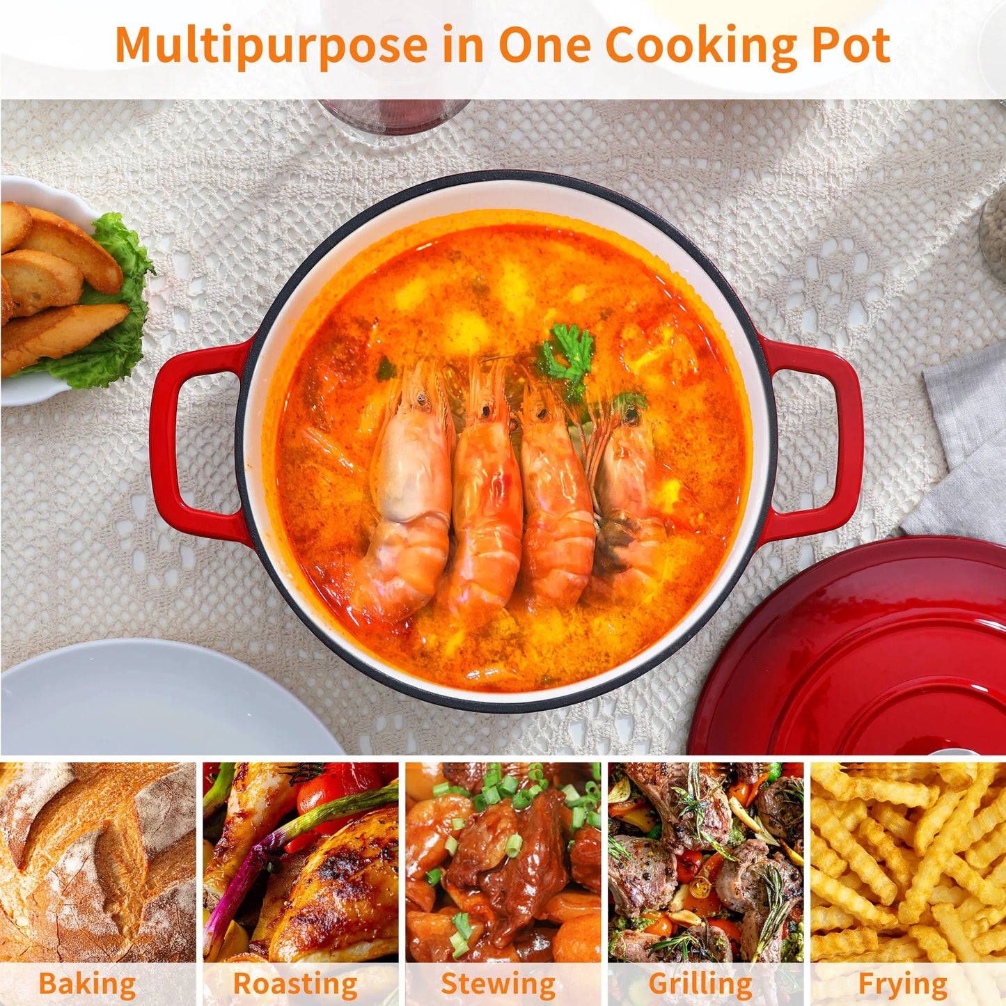 Chef Choice 6Q Dutch Oven in Cast Iron with Non-Stick Enamel
