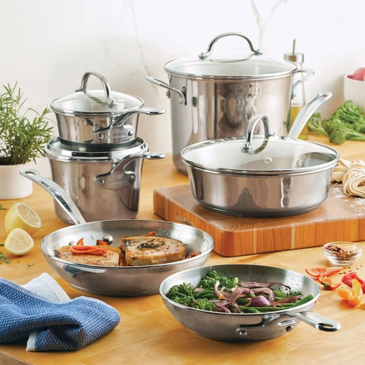 10 Piece Stainless Steel Cookware Set with Glass Lids