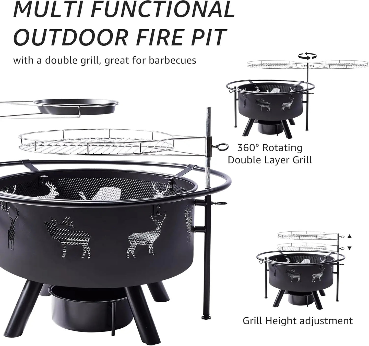 Hunters Fire Pit with Cooking Grate, Lid, Poker and Round Waterproof Cover
