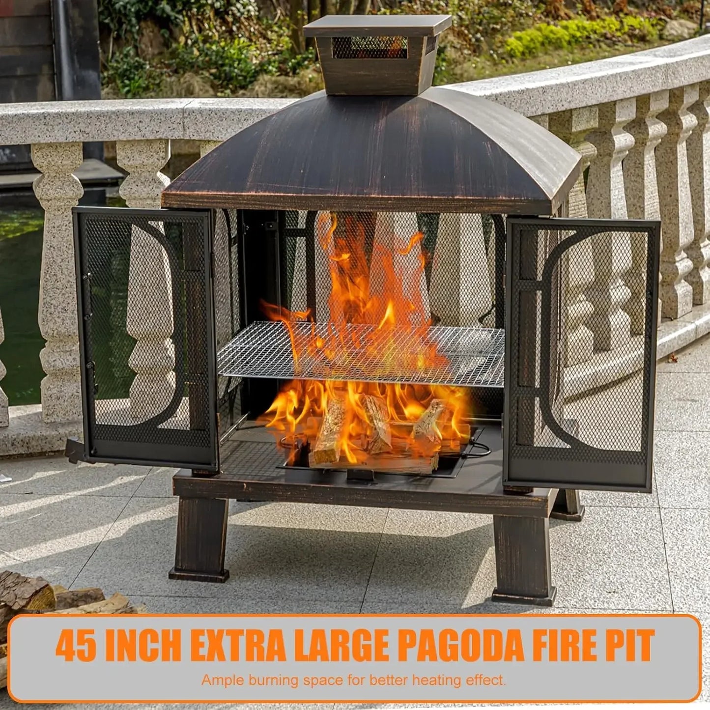 Vintage Charm Chiminea Fire Pit with Grill and Pocker