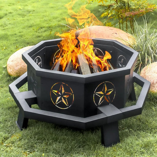 Starry Elegance Wood Buring Firepit with Spark Screen & Poker