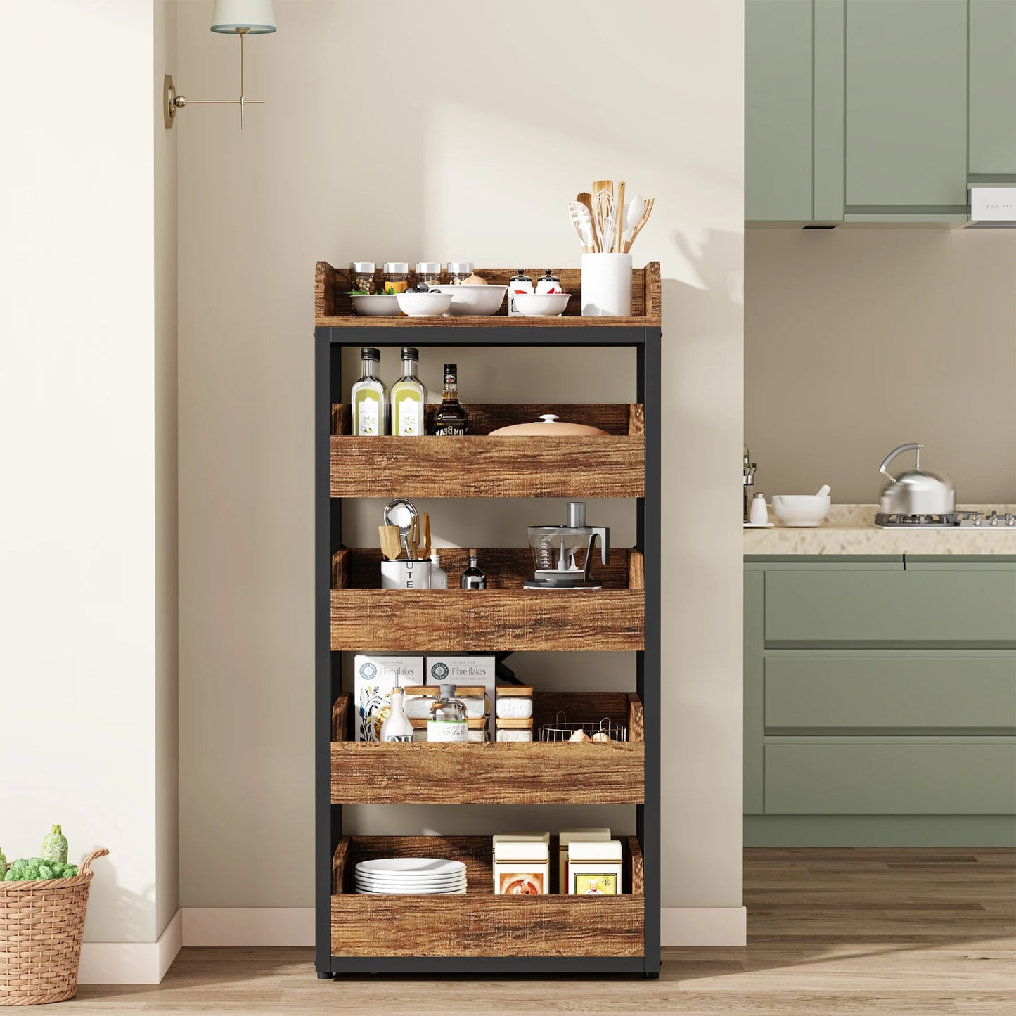 5-Tier Pull-Out Basket Stand, Utility Shelf Organizer