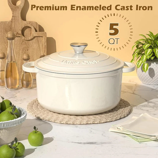 Premium Enameled Cast Iron Dutch Oven, 5QT