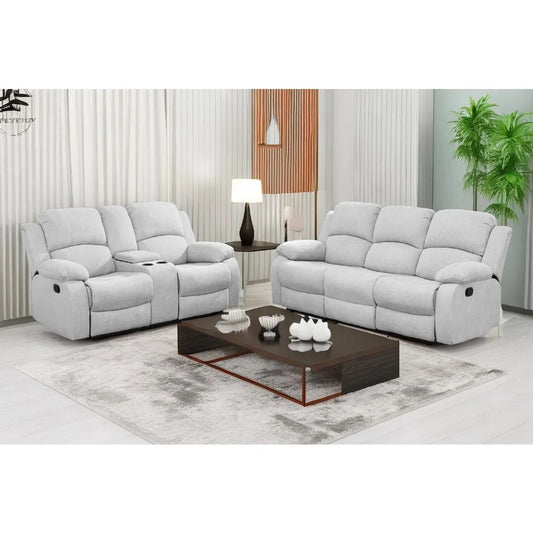 Premium Leather Recliner Sofa Set, Grey