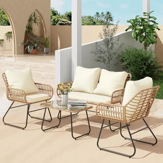 Cozy Retreat 4-Piece Outdoor Rattan Patio Bistro Set