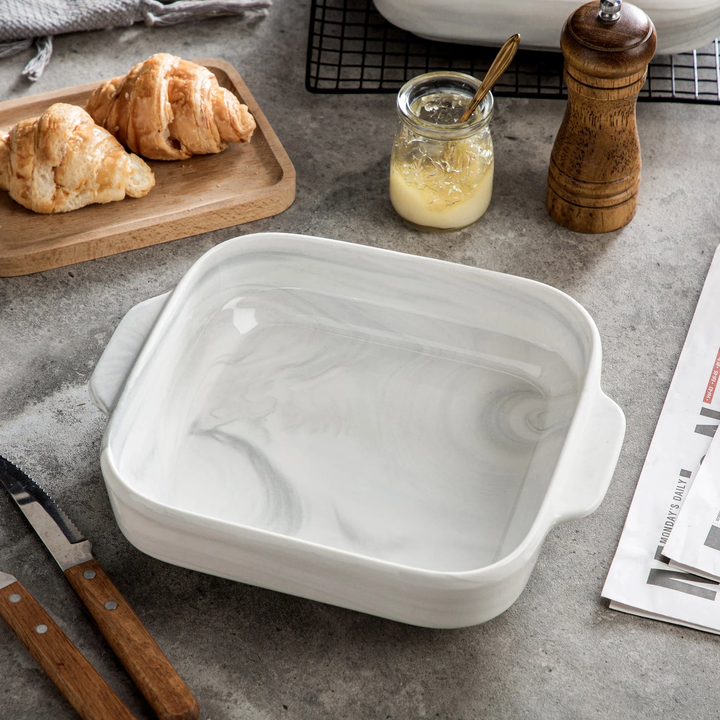 Chic Marble Grey Porcelian Baking Plate