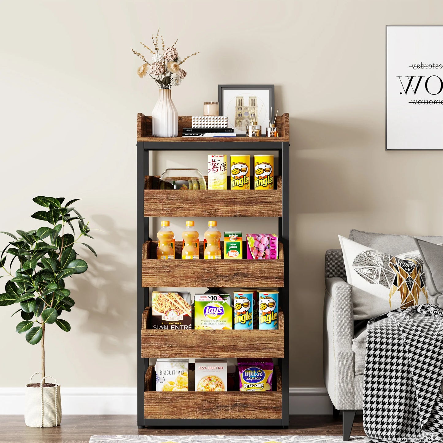 5-Tier Pull-Out Basket Stand, Utility Shelf Organizer