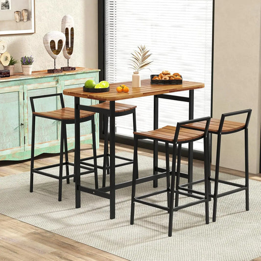 Quaint Chic 5 Piece Acacia Wooden Bar Table Set