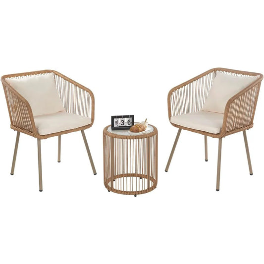 Cottage Charm 3-Piece Wicker Bistro Set – Cozy Outdoor Dining for Two