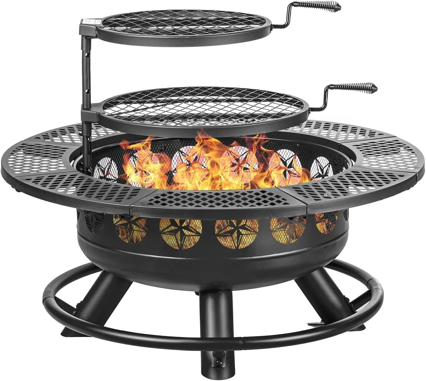 3-in-1 Outdoor Wood Burning Stars Fire Pit with Lid