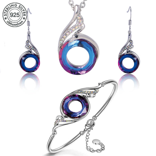 Unique Phoenix 925 Silver 3 Piece Bracelet and Earring Set