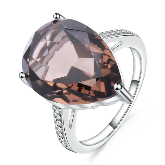 Charming Natural Smoky Quartz Gemstone Rings 925 Sterling Silver