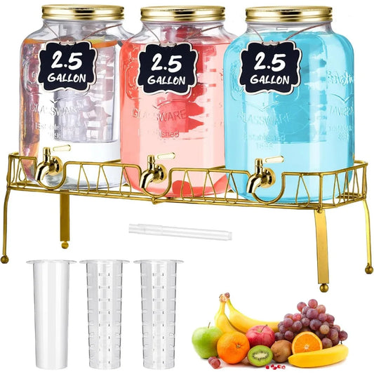 Mason Jar 2.5 Gallon Beverage Dispensers set of 3 with stand