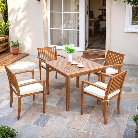 Luxe Country Charm 5 Piece Acacia Wood 5 piece table set