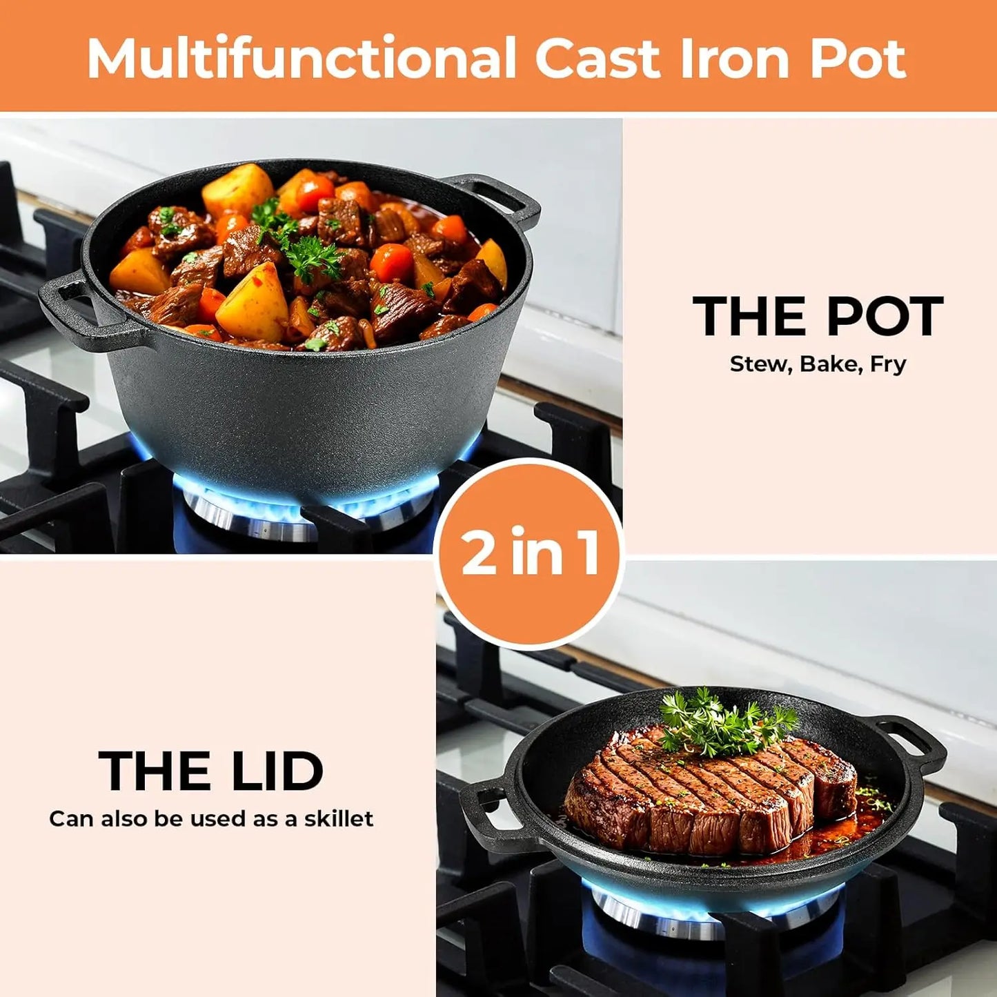 Vintage 2-in-1 Cast Iron Dutch Oven
