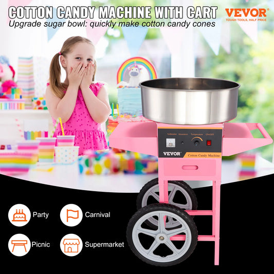 Commercial Stainless Steel Cotton Candy Machine with Cart