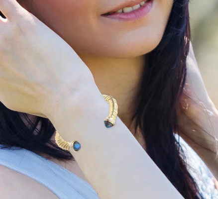 Summer Nights Turquoise & Diamond Cuff in 14K Yellow Gold Plated Sterling Silver