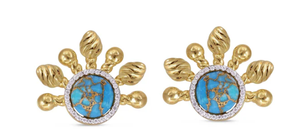 Floating Rays Half Sun Turquoise Diamond Earrings