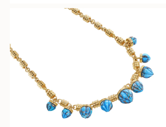 Sunshine Twist Turquoise Studded Necklace in 14K Yellow Gold Plated Sterling Silver