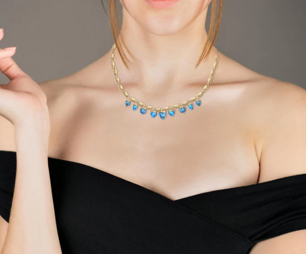 Sunshine Twist Turquoise Studded Necklace in 14K Yellow Gold Plated Sterling Silver