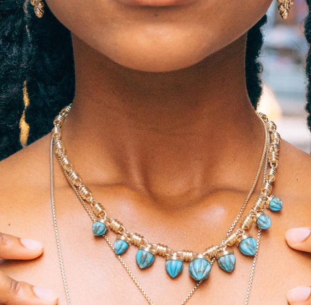 Sunshine Twist Turquoise Studded Necklace in 14K Yellow Gold Plated Sterling Silver