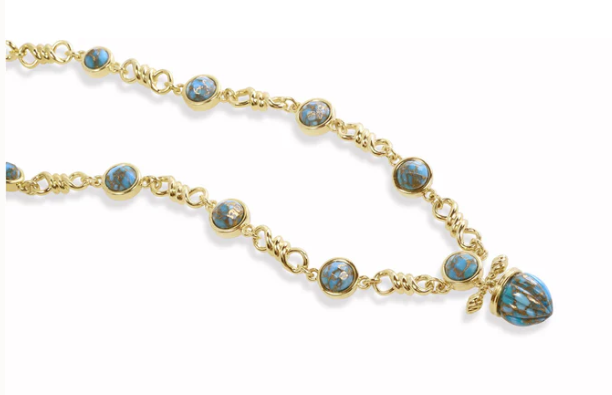 Twisted Rays Turquoise Necklace in 14K Yellow Gold Plated Sterling Silver