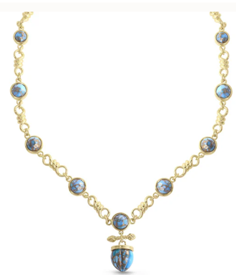 Twisted Rays Turquoise Necklace in 14K Yellow Gold Plated Sterling Silver
