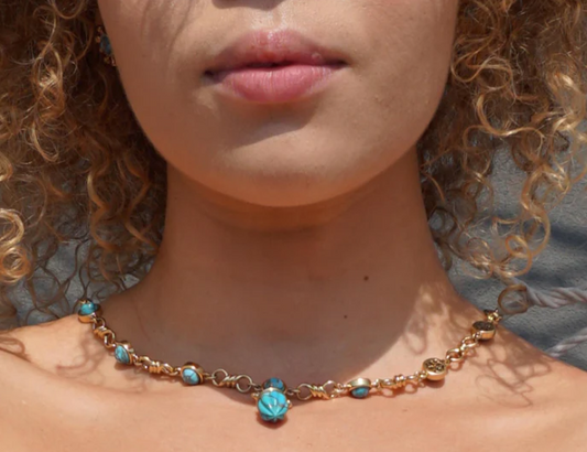 Twisted Rays Turquoise Necklace in 14K Yellow Gold Plated Sterling Silver