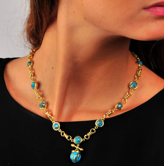 Twisted Rays Turquoise Necklace in 14K Yellow Gold Plated Sterling Silver