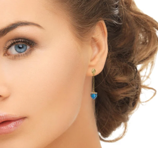 Glory of the Sun Sling Turquoise & Diamond Earrings in 14K Yellow Gold Plated Sterling Silver