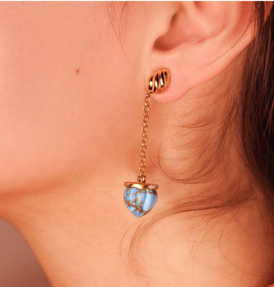 Glory of the Sun Sling Turquoise & Diamond Earrings in 14K Yellow Gold Plated Sterling Silver