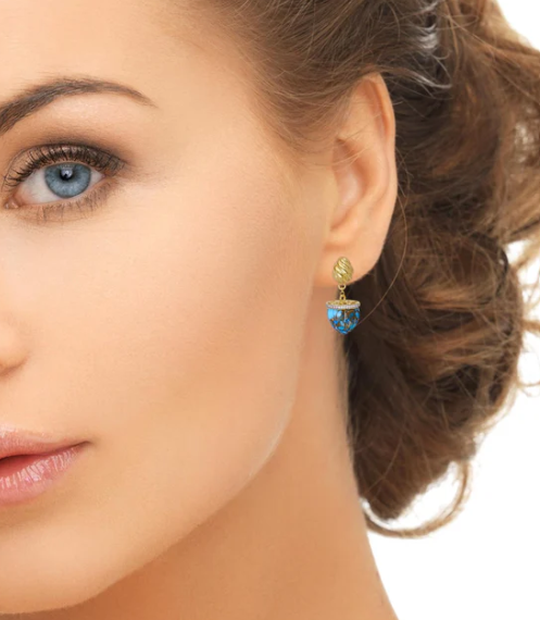 Glory of the Sun Turquoise & Diamond Drop Earrings in 14K Yellow Gold Plated Sterling Silver