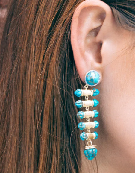 Twisted Rays Turquoise & Diamond Dangle Earrings in 14K Yellow Gold Plated Sterling Silver
