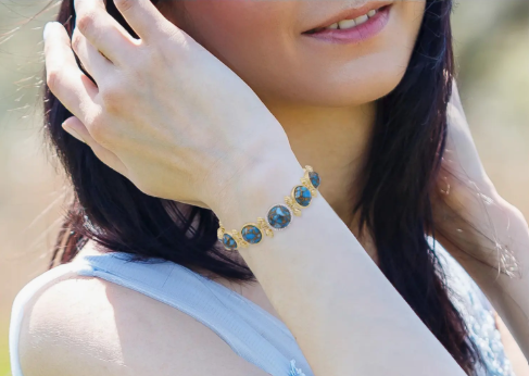Summer Nights Turquoise & Diamond Bracelet in 14K Yellow Gold Plated Sterling Silver
